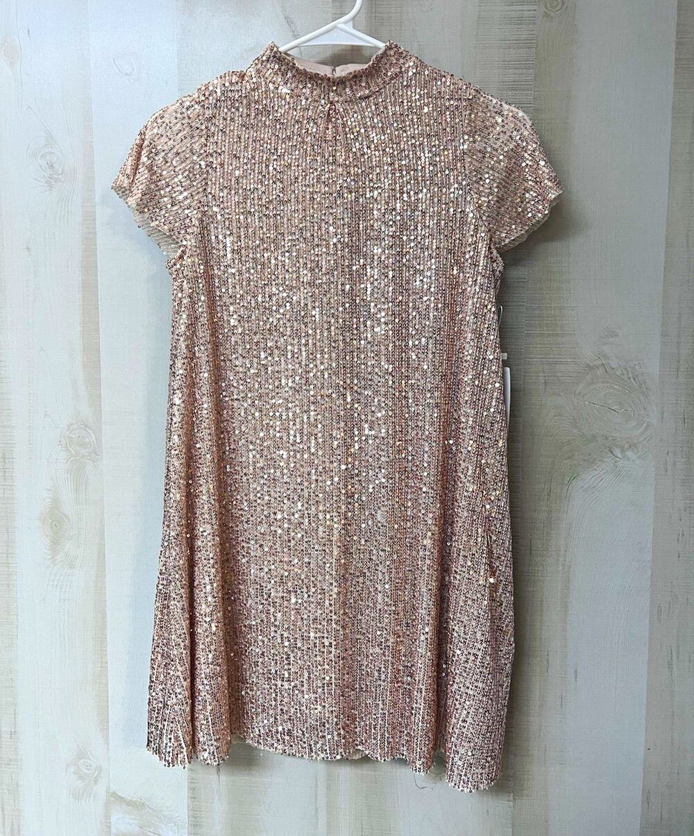 Joyfolie Girls 14 Champagne Sequin Knee Dress - NWT